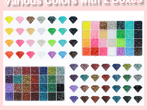 2 Boxes Rhinestones for Bedazzling Kit, 56 Colors 3MM Resin Flatback Gems