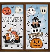 Horaldaily 50 PCS Halloween Window Cling Sticker, Jack-O-Lantern Pumpkin Cobweb Ghost Bats Cat Ho...