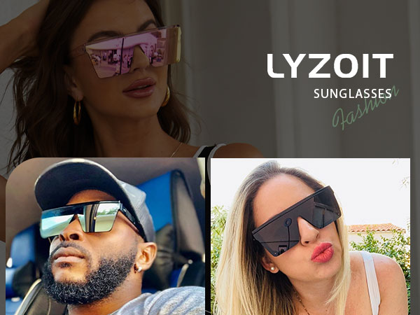 LYZOIT Square Oversized Sunglasses for Women Men Big Flat Top Fashion Shield Large UV Rimless Shades