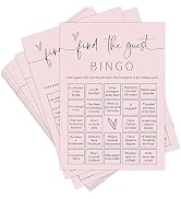 Tsunerrorami Bridal Shower Games, Find The Guest Bingo, 25Pcs Minimalist Blush Pink Bridal Game C...