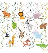 HonuGoGo Safari Jungle Party Hanging Swirl Decorations – 34-Piece Set with Animal Cutouts and Tro...