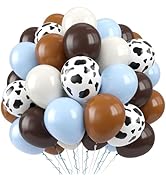 Paready Cow Print Balloons Set, 60Pcs Blue Brown Cow Balloons, 12Inch Light Blue Brown Sand White...