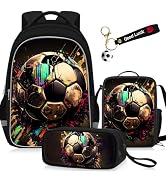 TILYTADLY School Backpack for Boys - 4pcs Soccer Boys Backpack with Lunch Box and Pencil Case for...