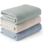 Konssy 3 Pack Muslin Swaddle Blankets for Unisex, Newborn Receiving Blanket, Large 47 x 47 inches...
