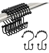 Amazer Black Shower Curtain Hooks, Shower Curtain Hooks Rust Proof 12 Pcs Stainless Steel Shower ...