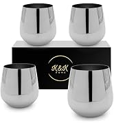 K&K Home Silver Stainless Steel Unbreakable Silver Stemless Wine Glasses - 15 oz - Set of 4 Color...