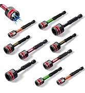 Geinxurn Impact Nut Driver Set, 10 Pieces 2.56”Long 1/4”5/16”3/8”7/16” 1/2”6 Point Alloy Steel Ma...