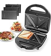 Aigostar Sandwich Maker Panini Press Grill, 3 in 1 Waffle Maker with Removable Non-stick Plates, ...