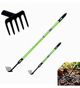 Garden Rake,Small Rake for Gardening with Telescopic Handle (27-40"),Mini Metal Hand Rake for Tig...