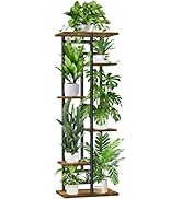 YOCOMEY 6 Tier 7 Potted Wood Tall Plant Stand Metal Rack Indoor, Multiple Flower Pot Holder Shelv...