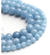 Filluck Natural Stone Beads Aquamarine 8mm Polished Round Smooth Gemstone Beads for Jewelry Makin...