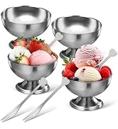 Housoutil Ice Cream Cups, 4 Pcs Stainless Steel Serving Dessert Bowls, Round Sauce Bowls, Reusabl...