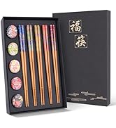 Antner 5 Pairs Reusable Bamboo Chopsticks and Ceramic Chopstick Rest Gift Set - Classic Japanese ...