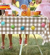 misaya 4 Packs 54 x 102 Inch Buffalo Disposable Table Cloth, Waterproof Plastic Tablecloth, Recta...