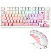 DAREU EK75PRO Sakura Pink Wireless Mechanical Gaming Keyboard and Wireless Gaming Mouse with Char...