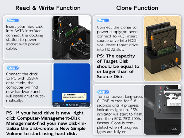 Hard Drive Docking Station Dual Bay for 2.5 3.5 SATA HDD SSD UASP Offline Cloner Duplicator holder