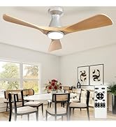 Depuley 42-Inch Ceiling Fans with Lights: Wood 3 Blade Flush Mount Low Profile Ceiling Fan for Be...
