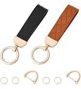 CALFOVERA 2 Colors PU Leather 360 Degree Rotatable Car Key Chains Black Brown Leather Key Fob Hol...