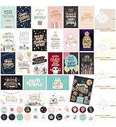 Decorably Assorted Cards with Envelopes & Stickers, 24 Pack Foiled and Glittery Assorted Birthday...
