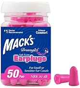 Mack's Dreamgirl Soft Foam Earplugs, 50 Pair, Pink - 30dB NRR, 33dB SNR - Small Ear Plugs for Sle...