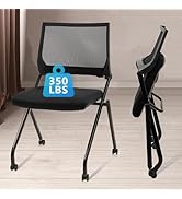 CLATINA Stackable & Foldable Conference Room Chairs, Waiting Room Chairs with Wheels & Lumbar Sup...