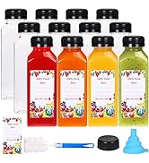 SUPERLELE 12pcs 12oz Plastic Juice Bottles with Black Tamper Evident Caps, Reusable Clear Juice C...