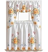 GOHD 3pcs Kitchen Cafe Curtain Set Air Brushed by Hand of Sunflower and Butterfly Design on Thick...