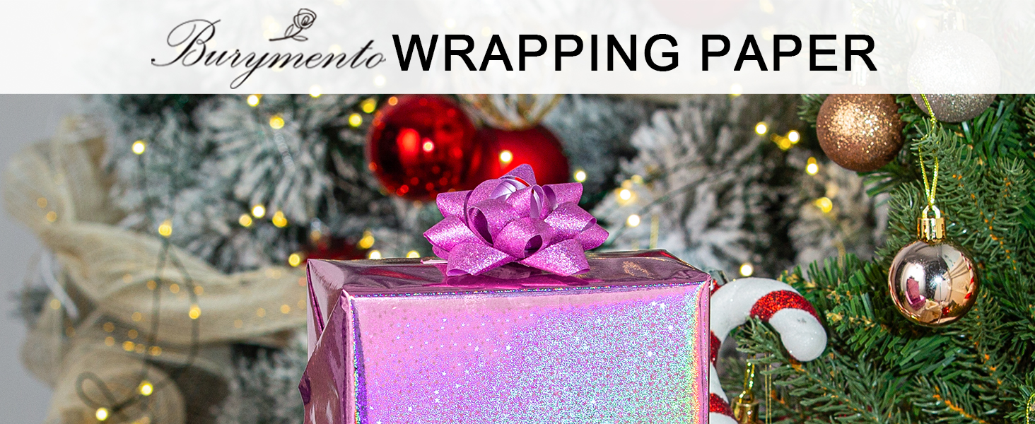 Burymento Pink Star Holographic Wrapping Paper