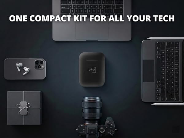 Universal cleaning kit for MacBook, iPad, professional camera, and smartphone.
