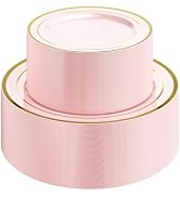 Quatish 120 Pcs Plastic Plates for Party,Disposable Plates,Pink Gold Rim | Serve for 60 Guests,60...