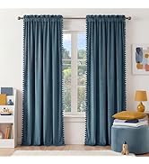 NICETOWN Slate Blue Velvet Curtains 84 Inch Length – Pom Pom Room Darkening Drapes for Nursery & ...