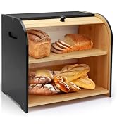 Thalomely Bread Box for Kitchen Countertop, Double Layer Bamboo Bread Storage Container for Homem...