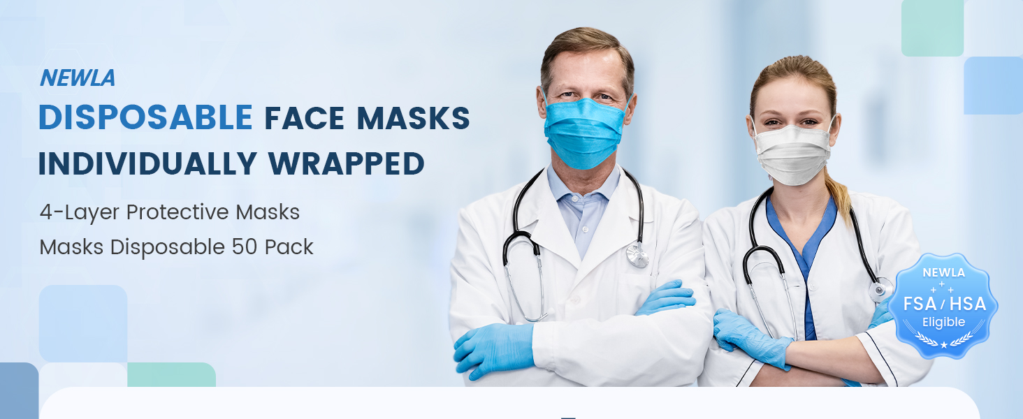 fsa hsa eligible masks disposable face masks for adults women,4 layers, individually wrapped mask