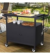 SEUNSHANY Outdoor Grill Table with Storage, Movable Grill Cart, Outdoor Kitchen Island Prep Stand...