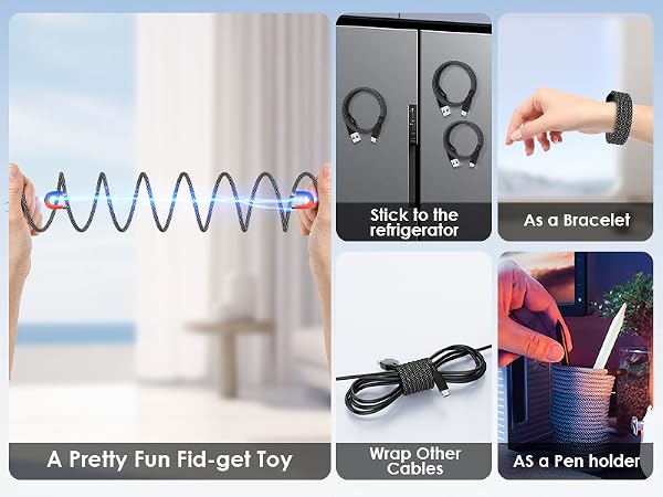 magnetic usb c data cable self winding