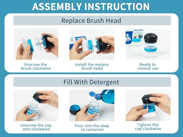dish cleaning brush with soap dispenser, dishes brush cleaning brush