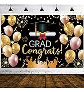 iPartycool Graduation Backdrop 2024, Black Gold, Polyester, 72 x 44 inches, Congrats Grad, Includ...