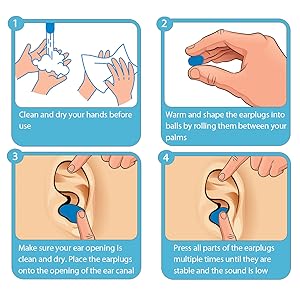 Moldable ear plugs use steps