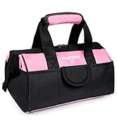 FASTORS Pink Tool Bag for Women With 13-Inch Wide Mouth Double Zippers,Tool Bag With 8 Pockets Ou...