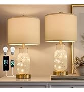 Oneach 22" Glass Table Lamps Set of 2, White Modern Bedside Lamp with LED Night Light for Living ...