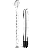 Stainless Steel Cocktail Muddler & Mixing Spoon Set — 10 Inch Bar Tool Kit for Home Bartenders, I...