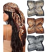 Mesovor 35” Square Head Scarf for Women, 3 Pack Like Silk Satin Headscarf Hair Neck Scarf Top Ban...