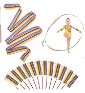 HiUnicorn 12PCS Rainbow Party Favors Dance Ribbons for Kids Circus Carnival Rhythmic Gymnastics B...
