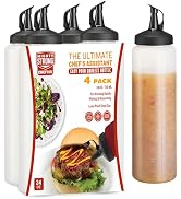 4 Pack Condiment Squeeze Bottles for Sauces - 24 Oz Squirt Bottles for Liquids, Easy Pour Sauce B...