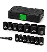 TecoTek 15 Pieces 1/2-Inch Drive Shallow 12-Point Metric Impact Socket Set, Cr-V, 11mm to 32mm, D...