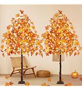 2 Pack 6FT Artificial Lighted Maple Tree, Fall Decorations for Home with Timer, 288 LED Prelit Fa...