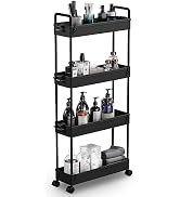 SOLEJAZZ Slim Storage Cart, 4 Tier Bathroom Organizer Mobile Shelving Unit, Rolling Utility Cart ...