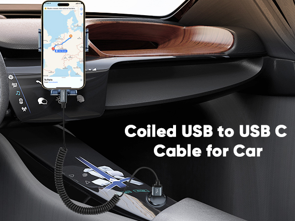 coiled usb to usb c cable for car
