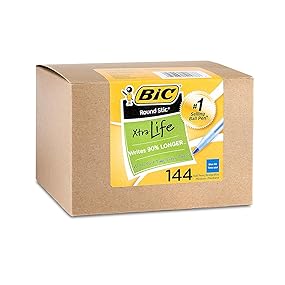 box of 144 bic round stic xtra life blue ball pens