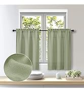 OWENIE Bob 2 Panels Sage Green Kitchen Curtains Sets for Windows 36 Inch Length, Faux Linen Textu...